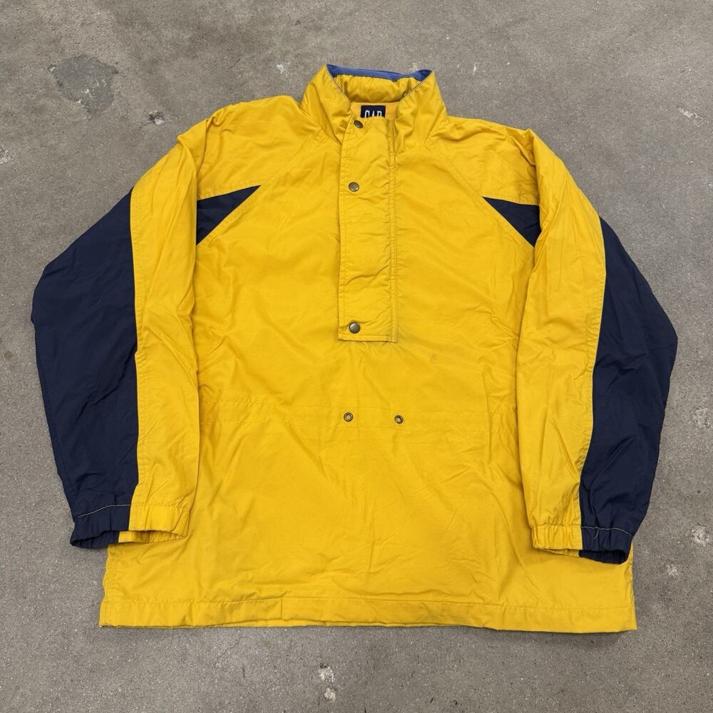 VINTAGE 90s GAP PULLOVER ANORAK WINDBREAKER JACKET MENS SMALL NYLON YELLOW